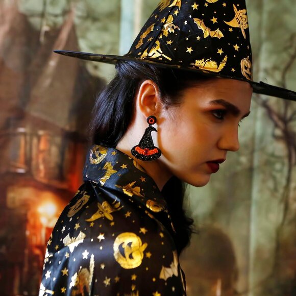 Halloween Earrings Ghost Face Earrings Witch Magic Hat Earrings - Picture 6 of 7